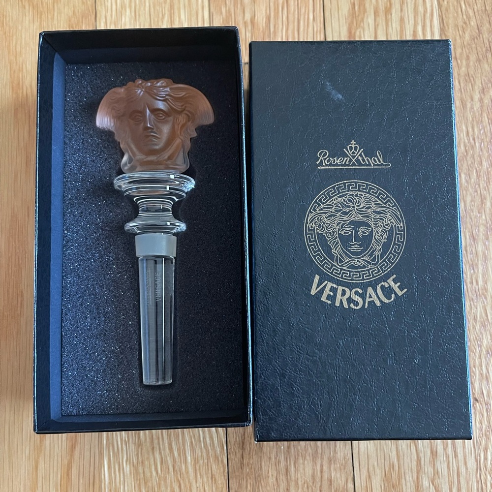 VERSACE Rosenthal "Medusa" Amber Crystal Wine Bottle Stopper~ in Box